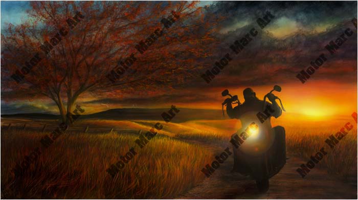 Motorcycle Artwork - Sunset Series by Marc Lacourciere