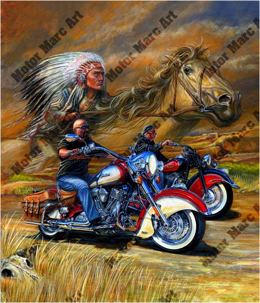 Motorcycle Paintings - Indian Motorcycles by Marc Lacourciere