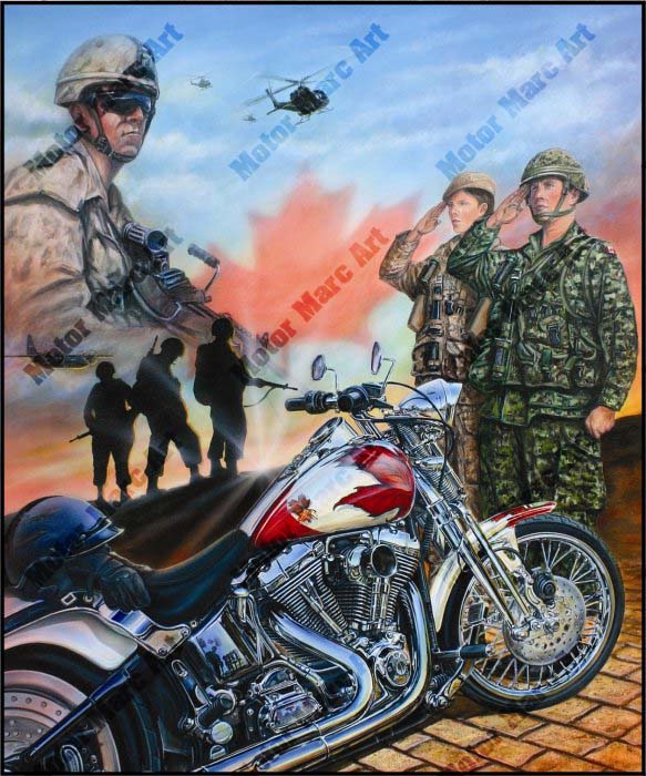 Motorcycle Paintings - Canadian Military by Marc Lacourciere