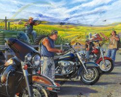 Motorcycle Paintings - Open Road Edition by Marc Lacourciere
