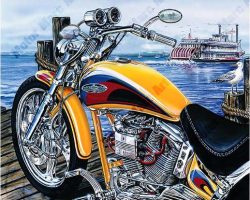 Motorcycle Paintings - Harley Davidson by Marc Lacourciere