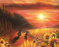 Sunflower Sunset Sturgis Motorcycle Artwork - By Marc Lacourciere